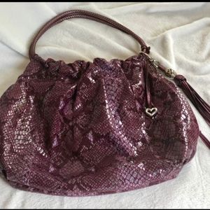 Brighton Nolita XL Pleated Hobo Leather Purple Python Print